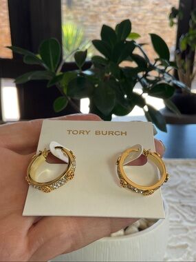 Tory Buch Small Gold Crystal Hoop Earrings - Women Jewelry